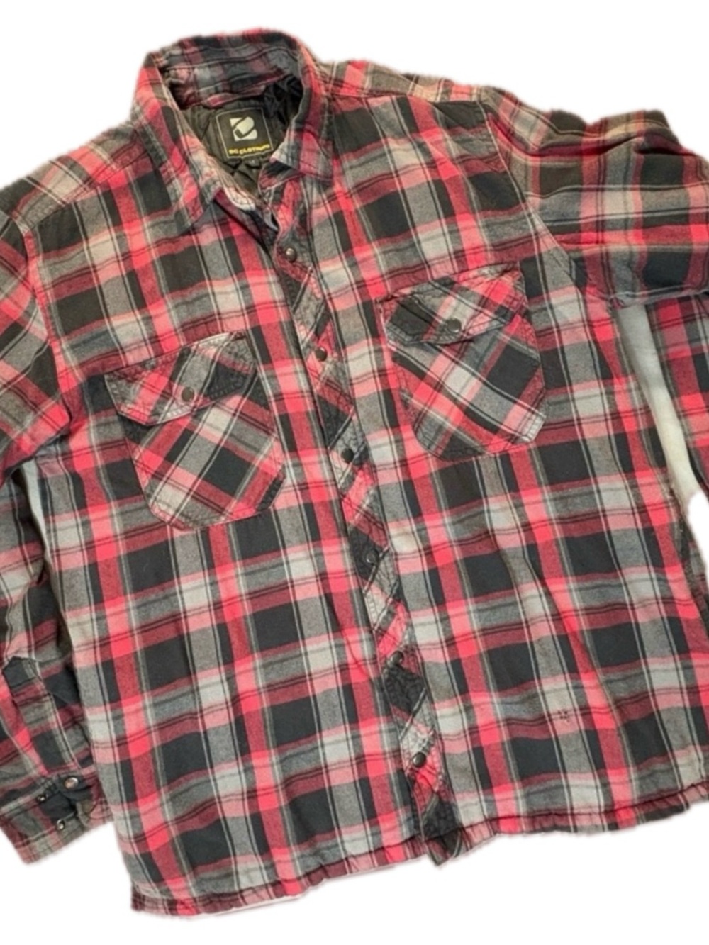 BC Clothing Co Quilted Lined Flannel Shirt Jacket Men's Large Red Grey